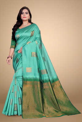 TRENDING KART Woven Banarasi Silk Blend Saree(Blue)