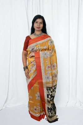 SnehaFashion Creation Floral Print Daily Wear Tussar Silk Saree(Yellow)