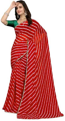 KESHAV Striped Leheria Georgette Saree(Red)