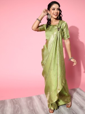 Sareemall Woven Kanjivaram Nylon Saree(Green)