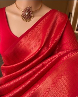 Banaras silk palace Woven Banarasi Silk Blend Saree(Red)