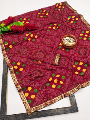 Kanooda Prints Printed Bandhani Georgette Saree(Maroon)