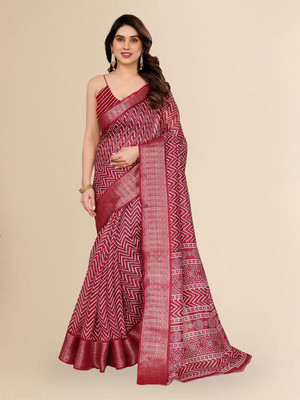 Moda Rapido Printed Bollywood Cotton Blend Saree(Maroon)