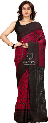 Quetzal Printed Sambalpuri Pure Cotton Saree(Pink)