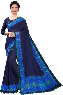 Zeus store Blocked Printed Daily Wear Cotton Blend Saree(Blue)