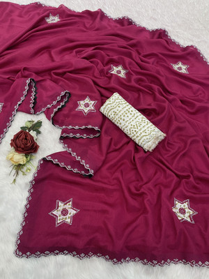 Ethina Fashion Embroidered Bollywood Chiffon Saree(Pink)