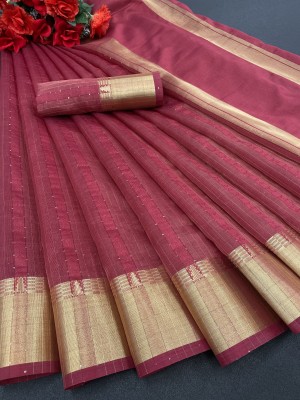 PRIYESHA TEXTILES Woven Assam Silk Cotton Blend, Cotton Linen Saree(Maroon)