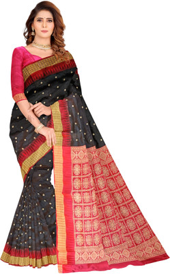 Hozaifa Sarees Self Design Sambalpuri Silk Blend Saree(Black)