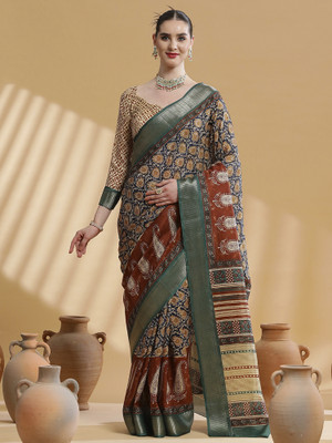 Sareemall Printed Madurai Cotton Blend Saree(Mustard)