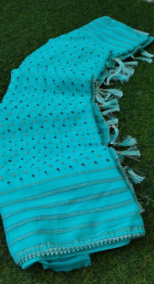 HouseOfCommon Printed Bollywood Georgette Saree(Light Blue)