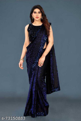 EPRIMPEX Embellished Bollywood Lycra Blend Saree(Blue)