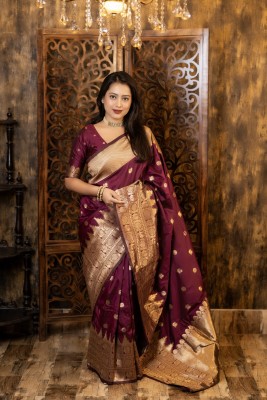 Tasrika Embroidered Banarasi Silk Blend Saree(Maroon)