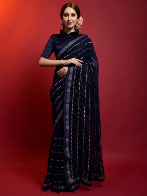 ANOUK Embellished Bollywood Georgette Saree(Dark Blue)