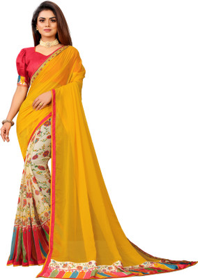 Vedant Vastram Printed Bollywood Georgette Saree(Yellow)