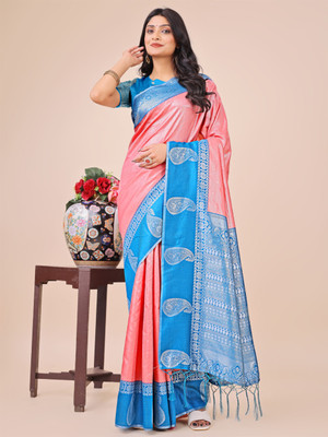 Tasrika Woven Banarasi Cotton Silk Saree(Pink)