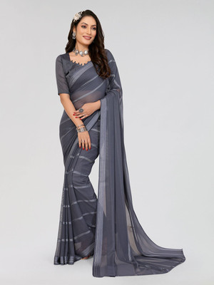 Moda Rapido Self Design Daily Wear Satin Saree(Grey)