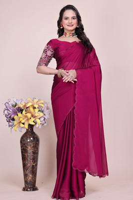 Zenophily Solid/Plain Maheshwari Chiffon Saree(Magenta)