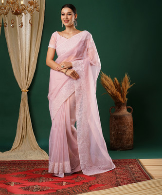 Samah Embroidered Bollywood Net Saree(Pink)