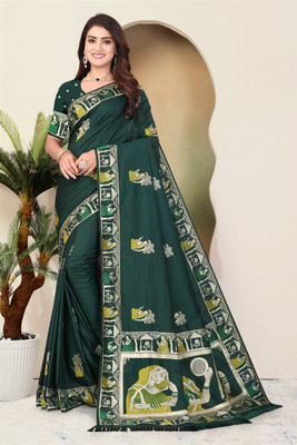 CKDESIGNER Woven Banarasi Nylon Saree(Dark Green)