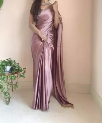 Saadhvi Solid/Plain Bollywood Satin Saree(Pink)
