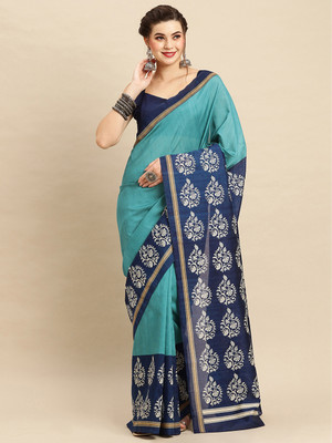 Divastri Printed Sambalpuri Silk Blend Saree(Blue)