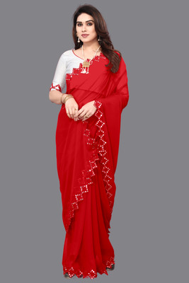 SHELDROM MART Embellished Bollywood Georgette Saree(Red)