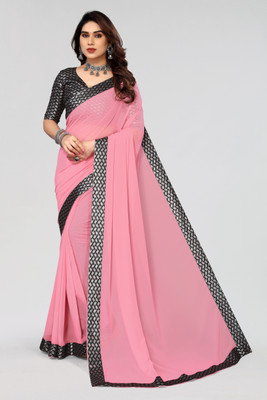 NESHVI ENTERPRISE Solid/Plain Bollywood Georgette Saree(Pink)