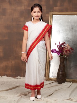 Aarika Solid/Plain Bollywood Pure Silk Saree(White, Red)