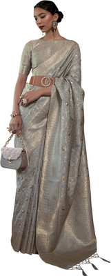 Akhilam Embroidered Bollywood Silk Blend Saree(Grey)