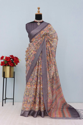Laxmi Fashion Printed, Floral Print Assam Silk Jacquard, Cotton Silk Saree(Beige, Brown, Multicolor)