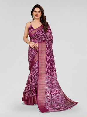 Moda Rapido Printed Bollywood Cotton Blend Saree(Purple)