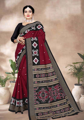 ETHNIC ODISHA HANDLOOM Printed Sambalpuri Pure Cotton Saree(Brown)