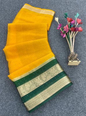 IRIS Woven, Embellished Kanjivaram Organza Saree(Mustard)