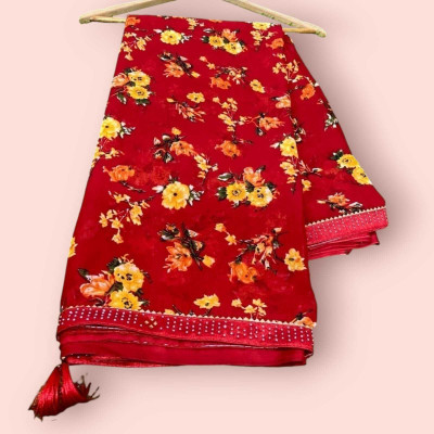 Majisasari Printed Bandhani Chiffon Saree(Maroon)