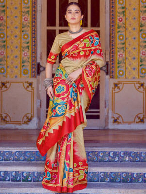 Sareemall Printed Banarasi Silk Blend Saree(Multicolor)