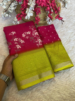 Bhuwal Fashion Floral Print, Woven Bollywood Crepe Saree(Pink)