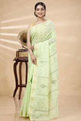DipDiya Self Design, Woven Tant Pure Cotton Saree(Light Green)