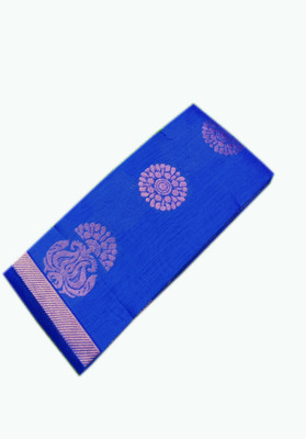 Uniqon Creations Printed Kanjivaram Cotton Silk Saree(Blue)