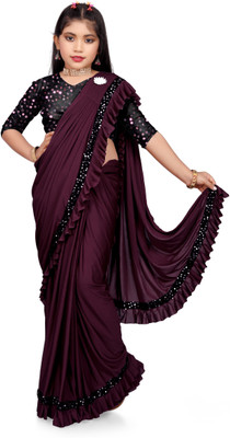 HARIOM FASHION Embellished, Solid/Plain Bollywood Lycra Blend Saree(Blue)