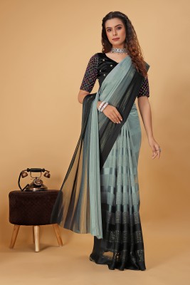 Mionas Solid/Plain, Striped Bollywood Georgette Saree(Grey)