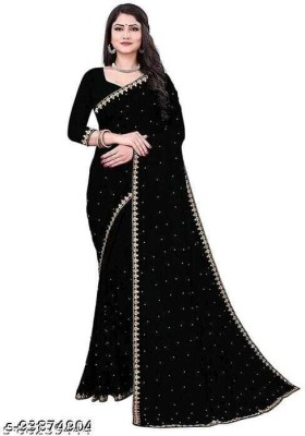 JAY MELDI ENTERPRISE Solid/Plain Daily Wear Lycra Blend Saree(Black)