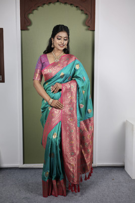 Spetila Woven Banarasi Jacquard, Pure Silk Saree(Magenta)