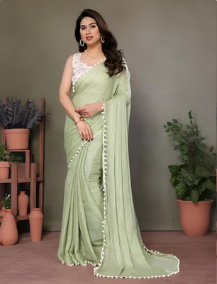 Labheshwari Solid/Plain Bollywood Georgette Saree(Light Green)