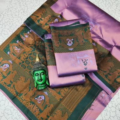 SICHYAH Woven Banarasi Silk Blend Saree(Pink, Green)