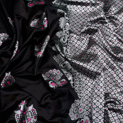 sheladiya Printed, Self Design Banarasi Silk Blend Saree(Black)