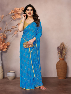 REDFISH Printed Daily Wear Chiffon Saree(Light Blue)