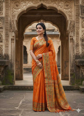 bhagyalaxmi saree center Printed, Digital Print, Self Design, Floral Print Saree with Attached Blouse Georgette Saree(Orange, Green, Yellow, Pink, Red)