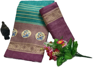 Gajal Printed Bollywood Cotton Linen, Linen Saree(Light Blue)