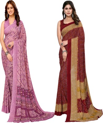 YASHIKA Printed Bollywood Georgette Saree(Pack of 2, Purple, Maroon)