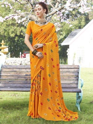 ANOUK Printed Daily Wear Georgette Saree(Orange)